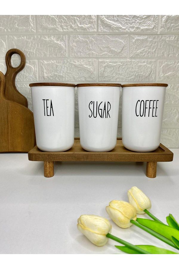 MODA OZY-Set of 3 900ml Acrylic (Plastic) Storage Containers with Wooden Lids and Jars with Stand (with Transfer Label) 1