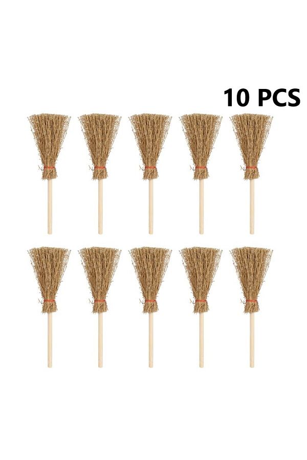 ZTOYL-10pcs 10pcs Mini Broom Rope Straw Brooms Halloween Party Costume Witch Broom Dollhouse 1