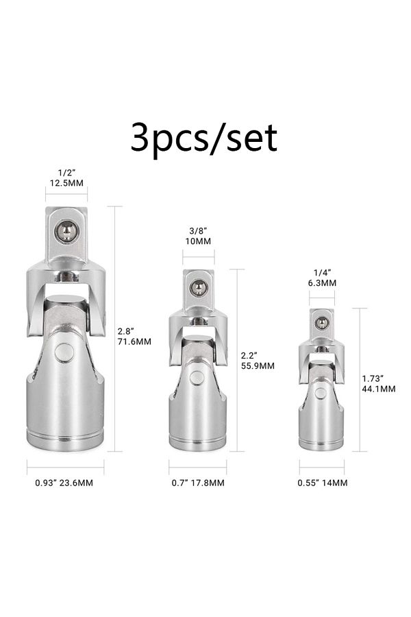 Choice-Total 3pcs Universal Joint Set Socket Ratchet Wrench Adapter 1/4" 3/8" 1/2" Extension Bar Adapter Cr 1