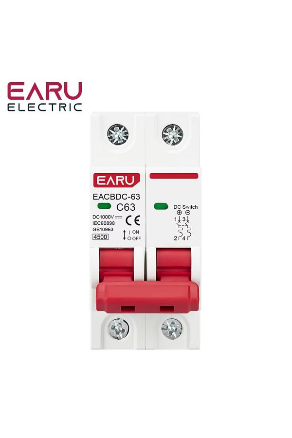 EARUELETRIC-2p 63a 2p Dc 1000v Mcb Solar Mini Circuit Breaker Overload Protection Switch 6a 10a 16a 20a 25a 32a 1