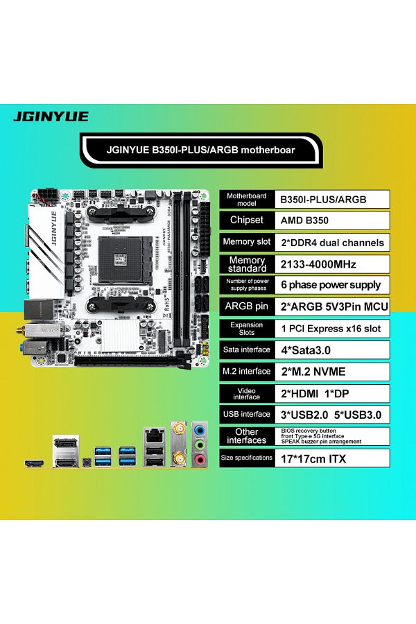 Choice-JGINYUE AMD AM4 ITX Motherboard supports Ryzen R3 R5 R7 R9 1/2/3/4/5 series CPU DDR4 RAM Desktop ... 1