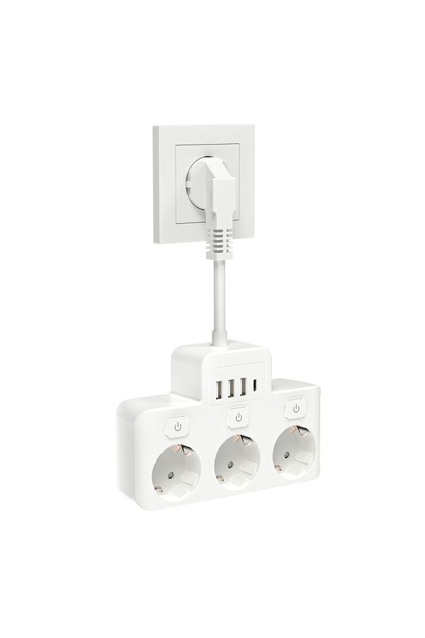 Choice-250v Eu 3 White Eu Plug Power Strip Socket With 3ac 3 Usb And 1 Usb C Multi-way Extension Cord Power 1