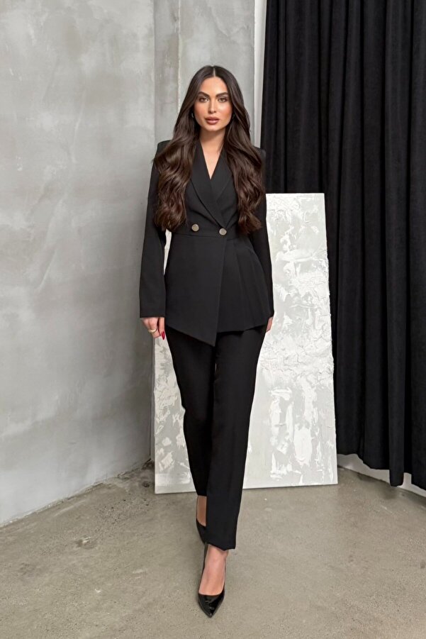 msm fashion Damen-Doppel-Blazer, Jacke, Hose, Anzug, Falten und