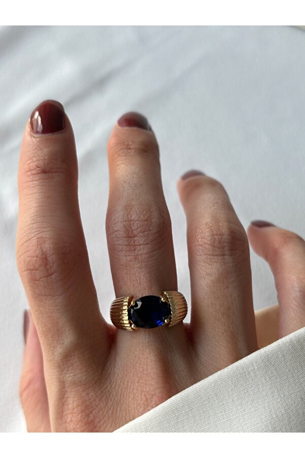 Navy Blue Stone Ring Ringbox Gold Striped Navy Blue Stone Ring