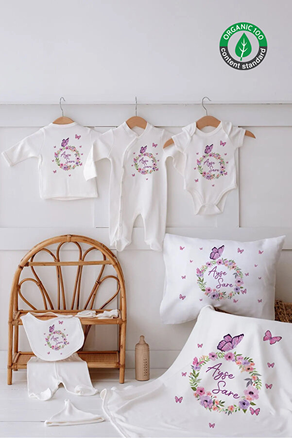 Lilabio %100 Organik Isme Özel Isimli 10lu Hastane Çıkışı Kelebek