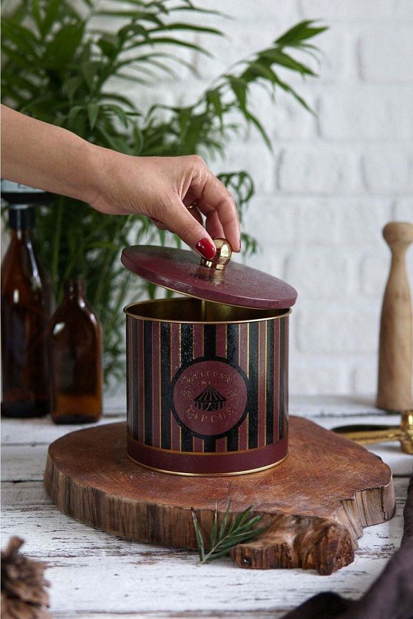 Hesaplı Kasa-Festive Patterned Round Metal Storage Container, 17.5 X 15.5 Cm, 3.5 Lt 1