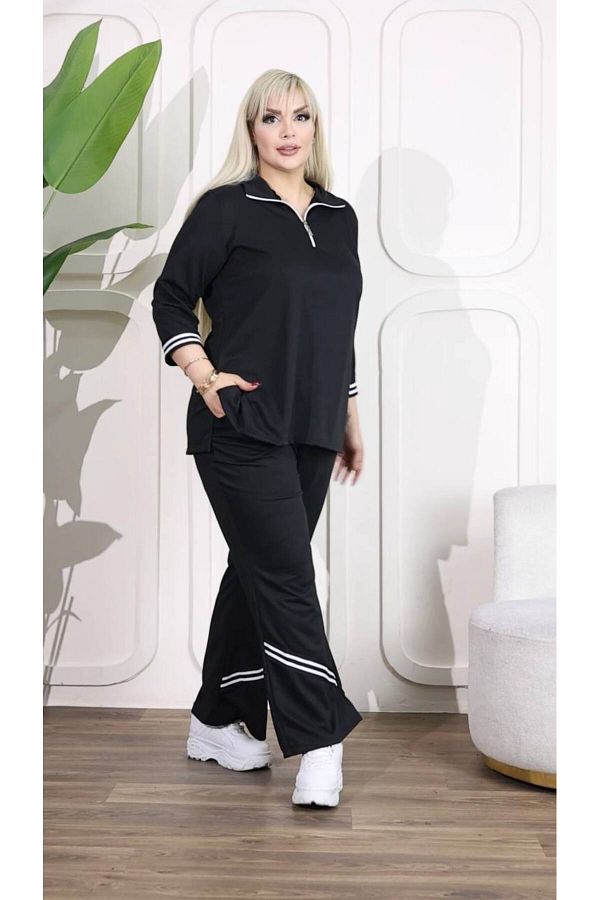 garajmood-Large Size Bottom-Top Set with Black Stripe and Zipper Detail 1