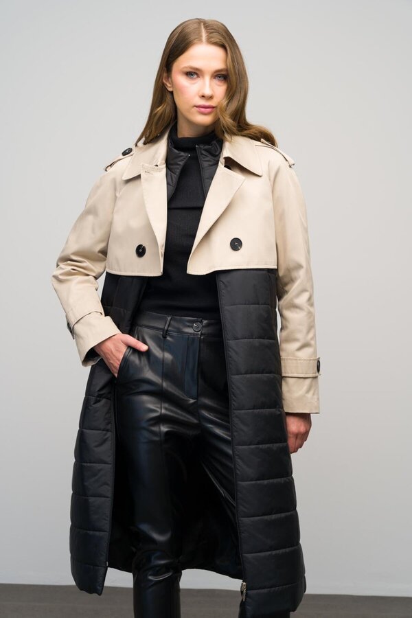Olcay-BEIGE Quilted Trench Coat 6619 - Με Υδατοαπωθητικό 1