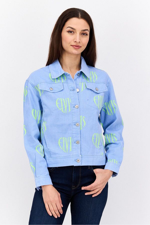Elvis Presley-Women Printed Jacket Shirt, Blue 1