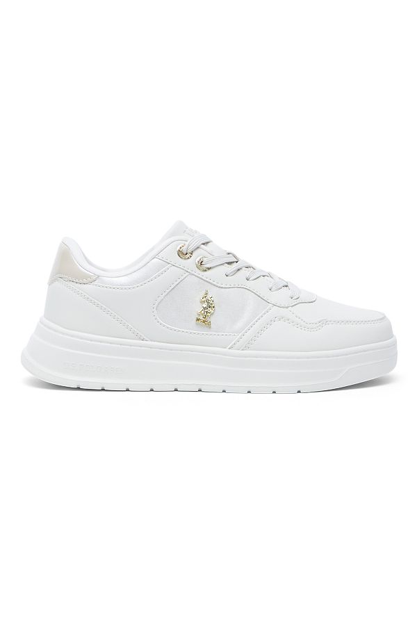U.S. Polo Assn.-حذاء رياضي نسائي كاجوال منخفض الرقبة باللون البيج مع علامة تجارية مميزة لإطلالة أنيقة 1
