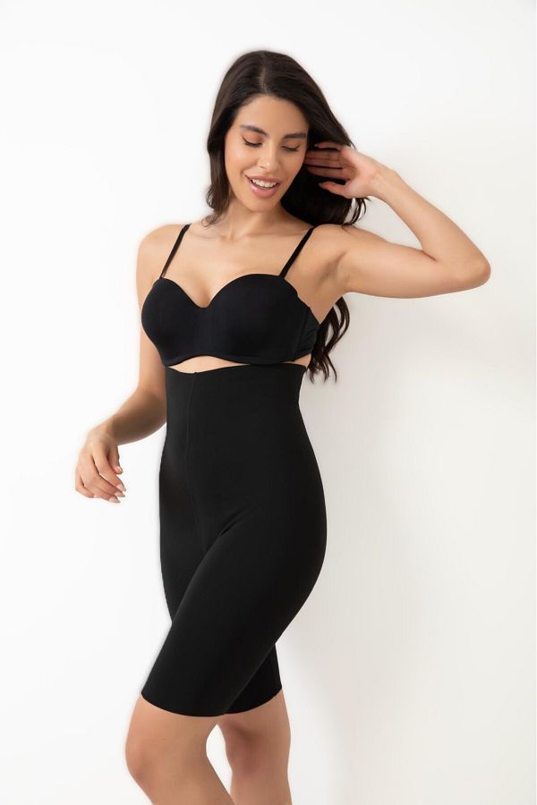 BLACKMORE-Women's Black Color Recovery Silicone Laser Cut High Waist Long Corset 1