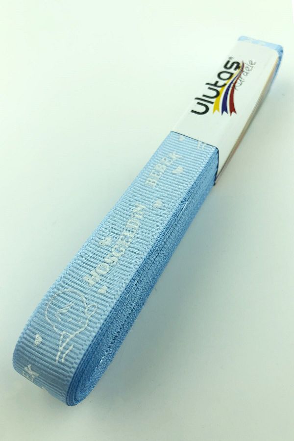 Hayalperest boncuk-Baby Blue Welcome Baby Printed Grosgrain Ribbon 1.5 Cm 1