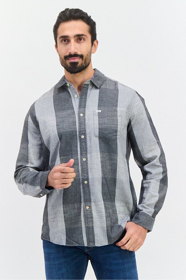 Pepe Jeans-قميص رجالي كاجوال سادة بأكمام طويلة وقصّة عادية، رمادي 1