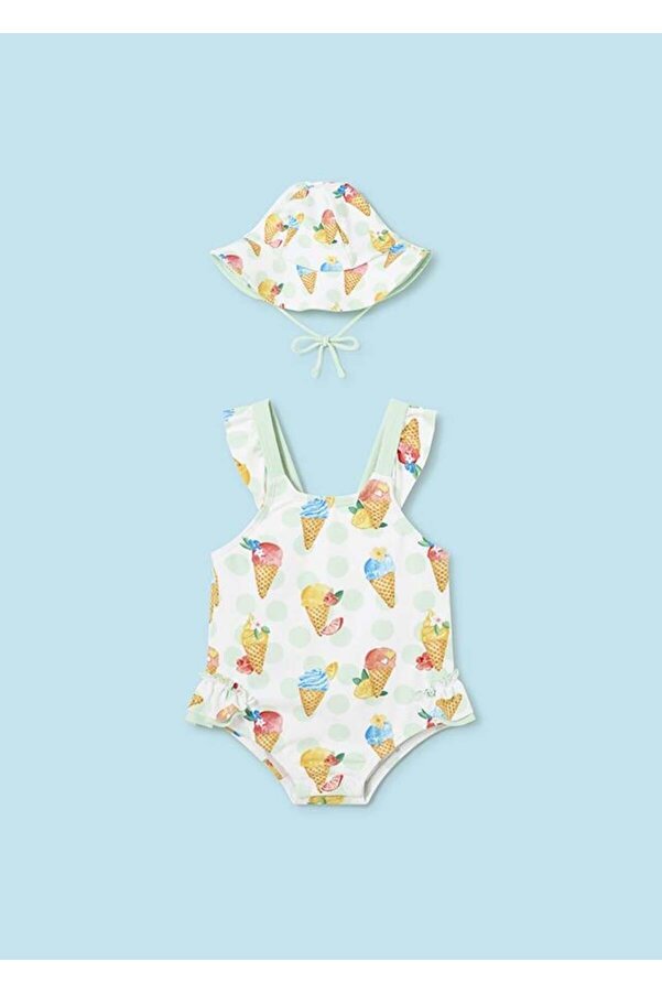 Mayoral Yenidoğan Kız Dondurma Desenli Şapkalı Mayo