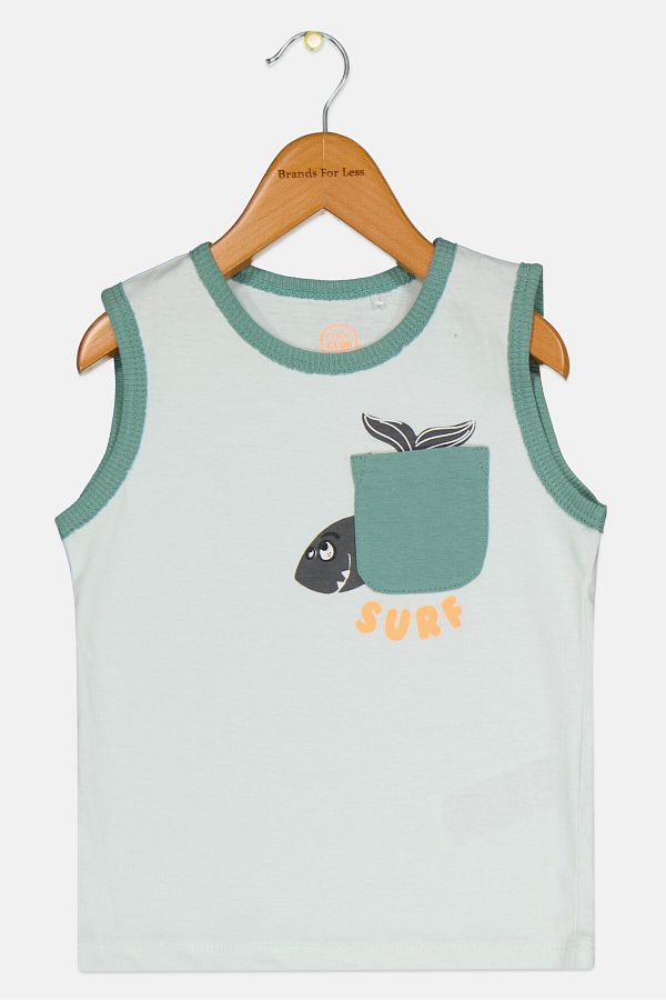 Cool Club-Toddlers Boy Sleeveless Graphic Print Top, Sage Green Combo 1