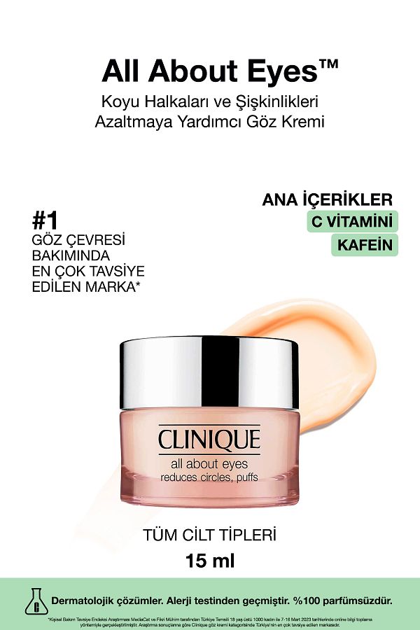 Clinique-All about Eyes ™   - Vitamin C and Caffeine 15ml Eye Cream |   Anti-Flatulence and Dark Circle 1