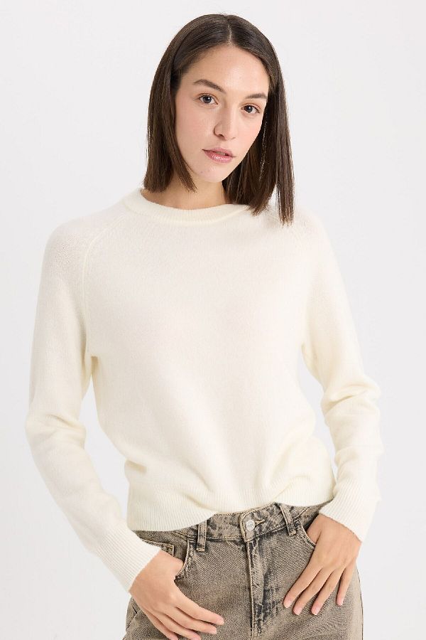DeFacto-Regular Fit Rundhalsausschnitt Basic Schlichter Soft Touch Strickpullover D8678AX25SP 1