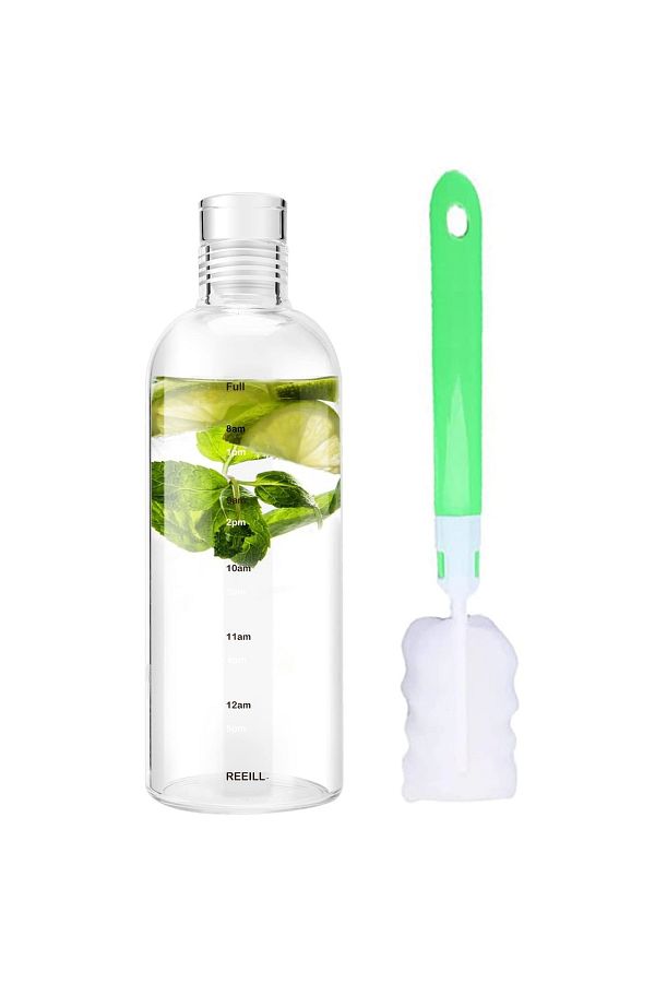 Home Zone-750ml Water Bottles with Time Marker Reusable Clear Glass Drinking Bottles 1