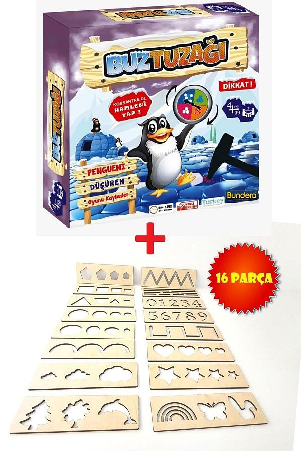 Bundera-Ice Trap Penguin Dropping + Montessori Hand Muscle Development and Line, Number and Shape Exercises Set of 2 1