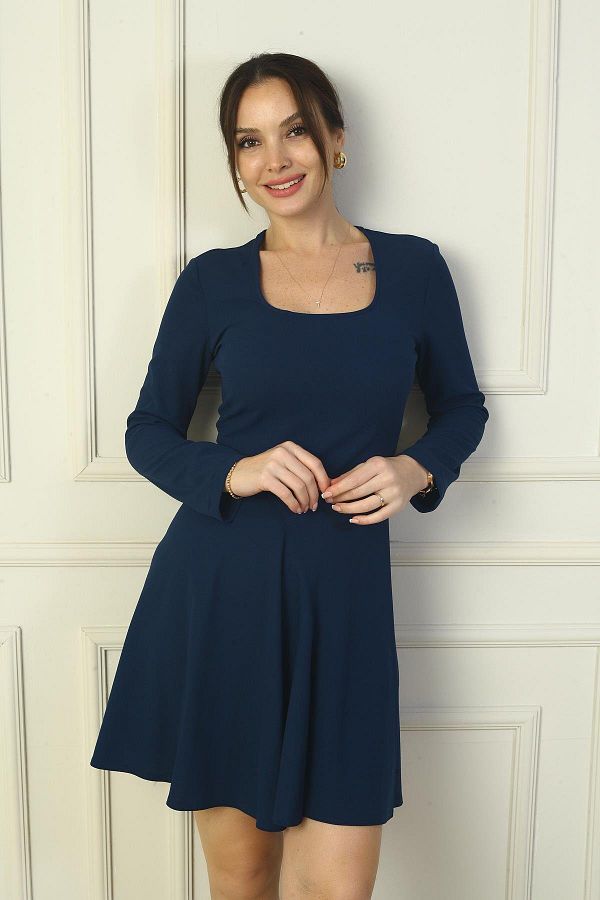 By Saygı-Women's U Neck Short Crepe Dress 1
