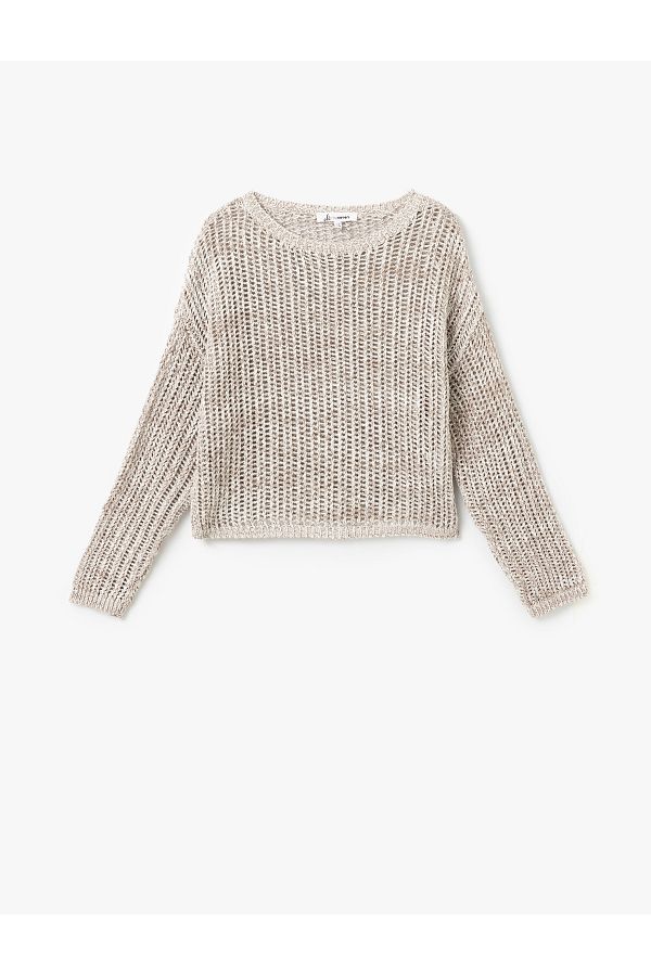 Koton-Crew Neck Openwork Long Sleeve Knitwear Sweater 1