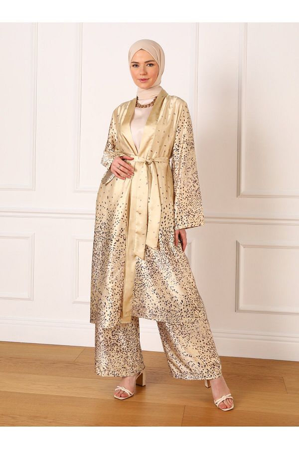Refka-Beige Satin Set - Gradient Points and Patterned Refka 1