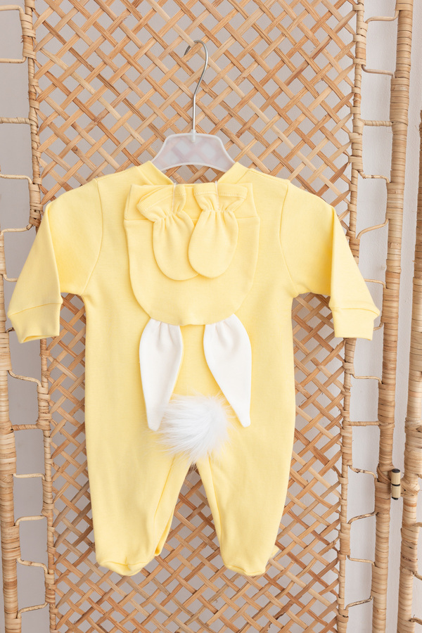 Bebe wini 100% Pamuk 3 Parça Pon Pon Lu Patikli Tavşan Tulumu