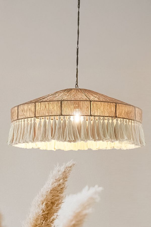NYLife-Bohemian Rustic Conical Tassel Chandelier - Wicker and Macrame 1