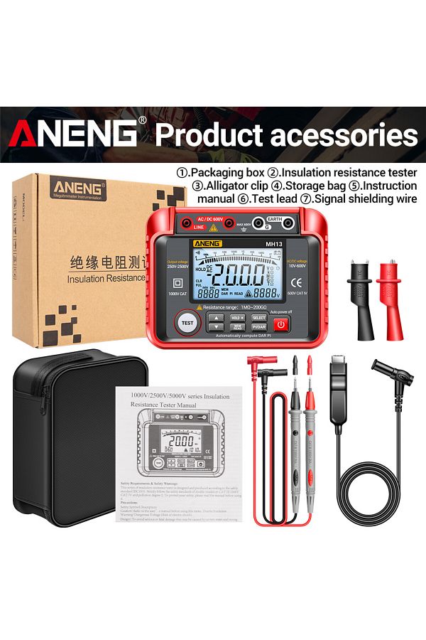 ANENG-Mh13 Red With Box Mh13 Ohm Tester Digital Multimeter Megometro Insulation Earth High Voltage R 1