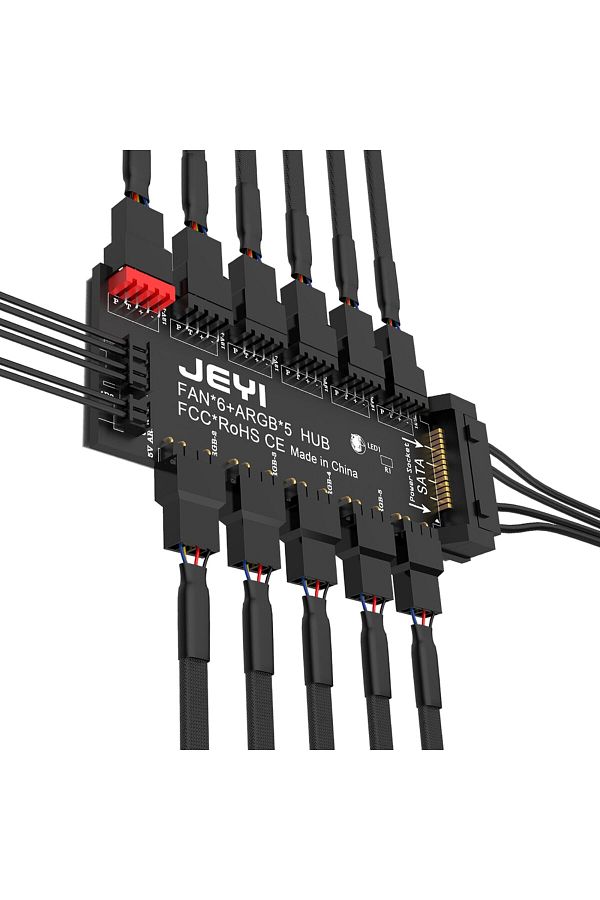 JEYI-Af11 4pin Pwm & 5v 3pin Argb With Sata 15pin Power 5 Way Sync Fan Hub Cpu Cooling Fan Addressab 1