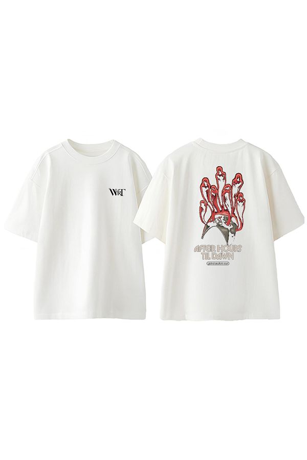 THEWERT-Μπλουζάκι After Hours Til Dawn Design Back Printed Βαμβακερό λευκό oversize μπλουζάκι 1