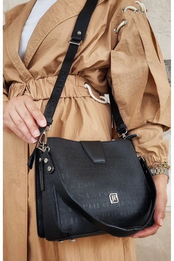 Just Polo-JUSTPOLO WOMEN'S BLACK HAND-CRAFTED KNITTED HAND AND SHOULDER BAG 1