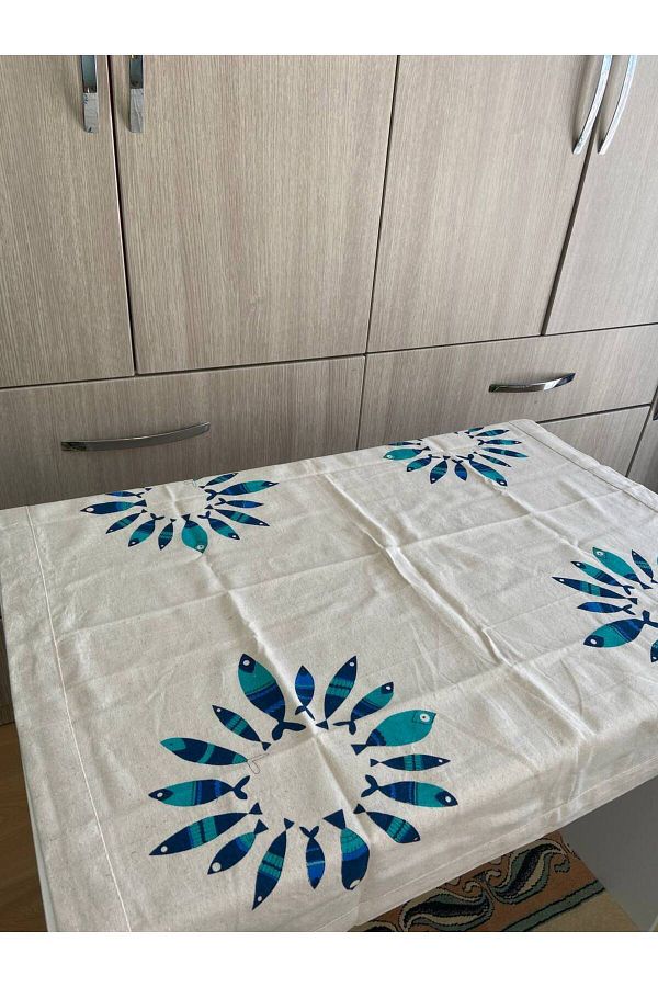 Mrmemo-Fiskos Cover Hand Print Square Table Cover Table Runner Fish Pattern 1