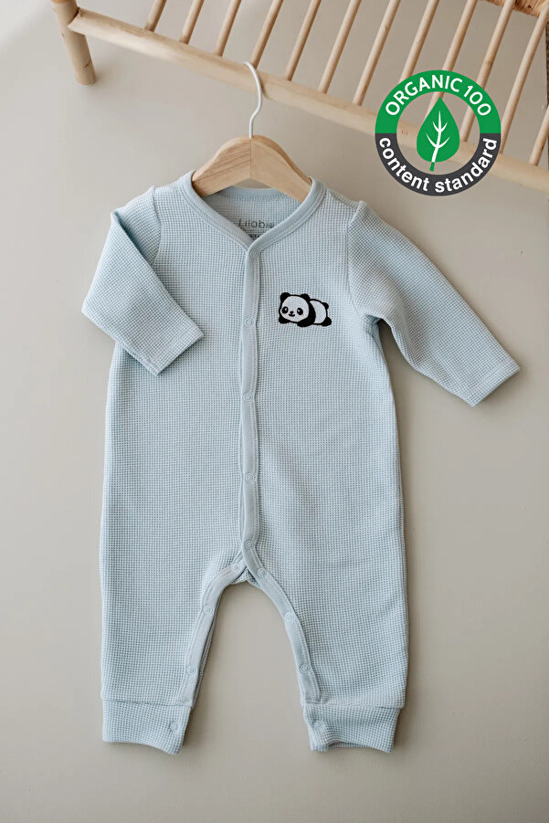 Lilabio Uzun Kollu Nakış İşlemeli Waffle Kumaş Bebek Tulum