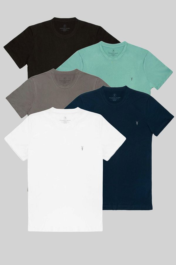 COMBİNE MİCHAİL-Men's Black-Cagla-Fume-Navy-White Crew Neck Basic T-Shirt 1
