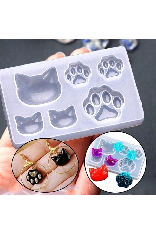 Choice-Small Cat Claw Crystal Epoxy Resin DIY Silicone Mold Cat Face Cat Claw Keychain Jewelry Pendant Mold 1