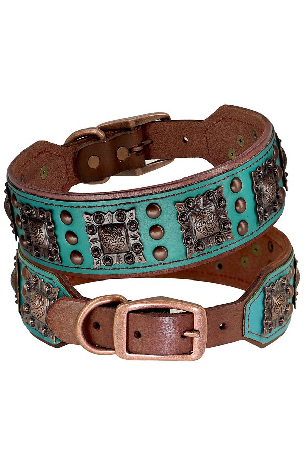 Choice-XL Green Cool Spiked Dog Collar For Medium Large Dogs Genuine Leather Pitbull Bulldog Adjustable Pet 1