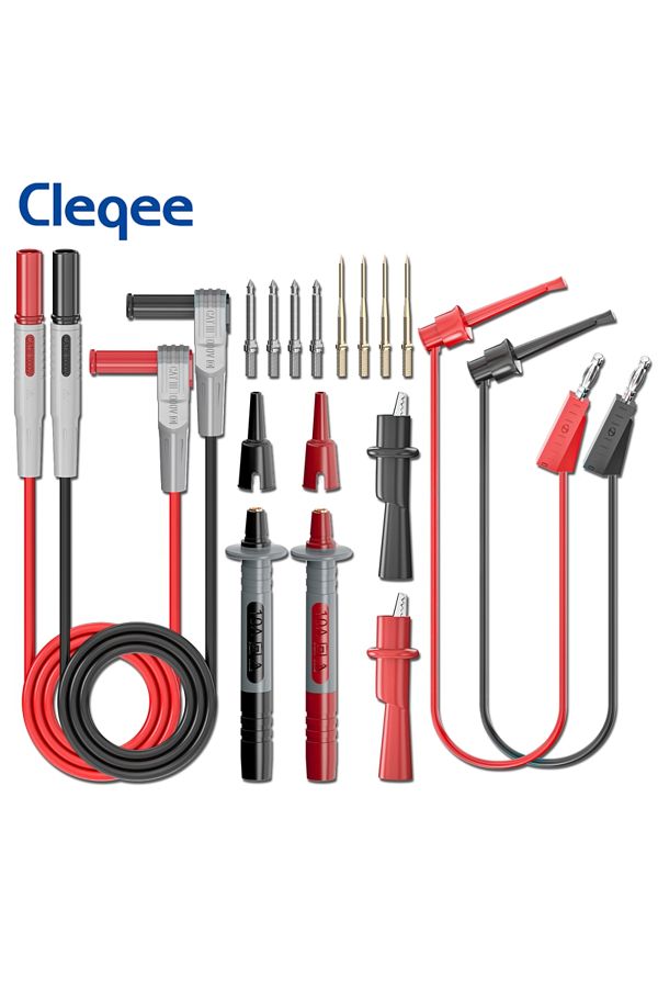 CLEQEE-1m P1308b P1308b 18pcs Multimeter Test Leads Kit With Replaceable Needles Alligator Clips 4mm 1