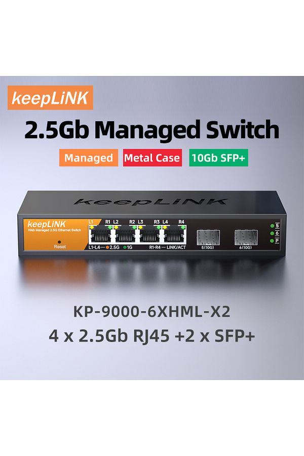 Choice-Switch With Eu Plug Keeplink 6-port Multi-gigabit Managed Switch With 4-2.5gb Rj45 And 2-10g Sfp 1