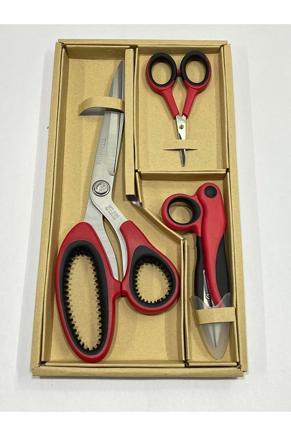 karantuhafiye-Red Titanium Scissors Set - Set of 3 1