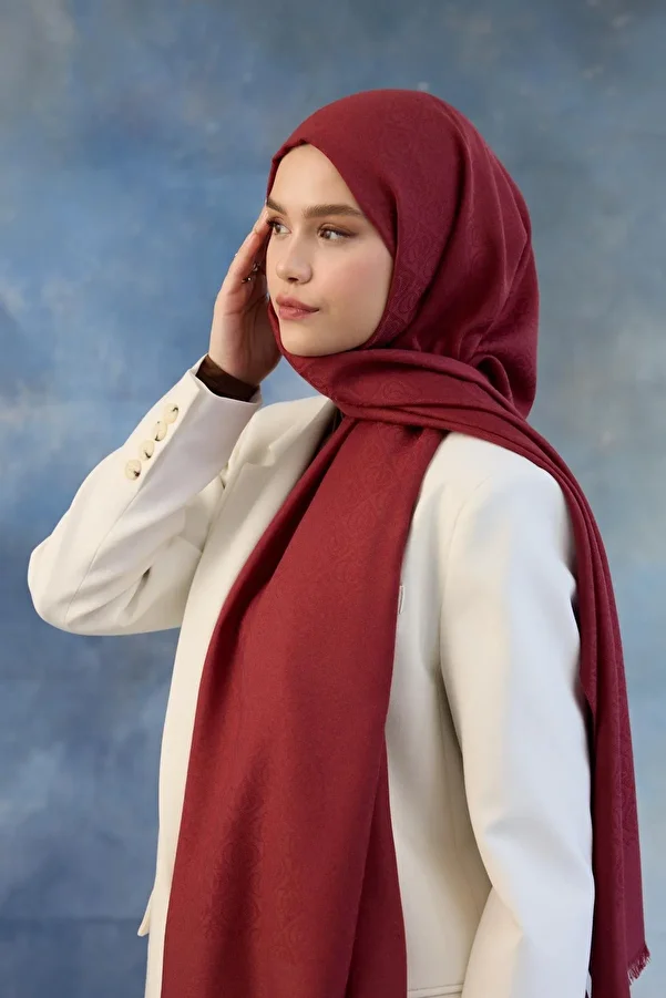 İpekhan-Red Cotton Jacquard Shawl 8008 1