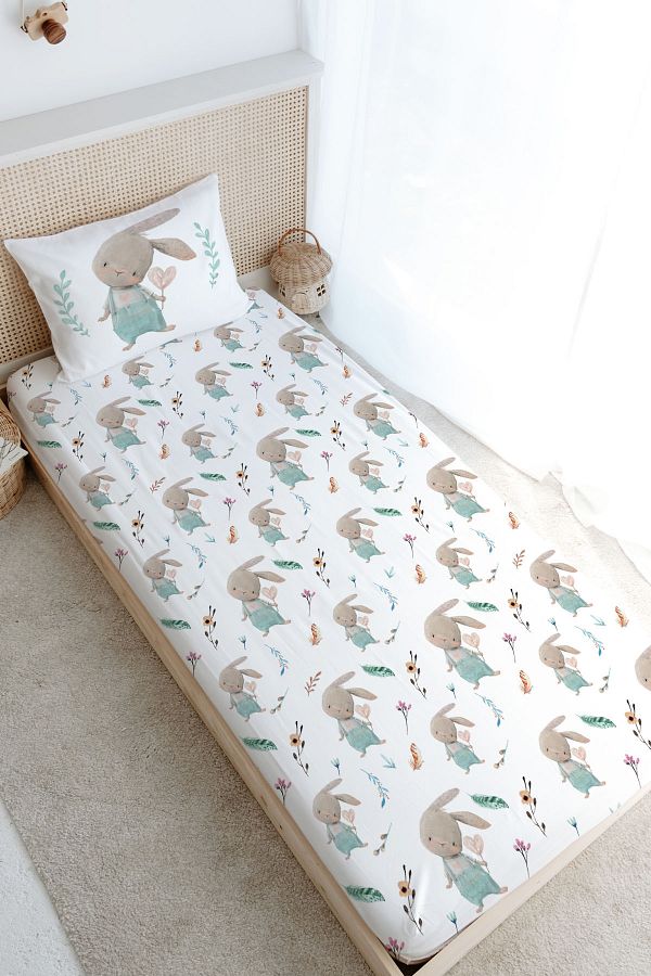Tuğba Kuğu-Single Elastic Sheet Set - for Baby Series - Rabbit with Salopet 1