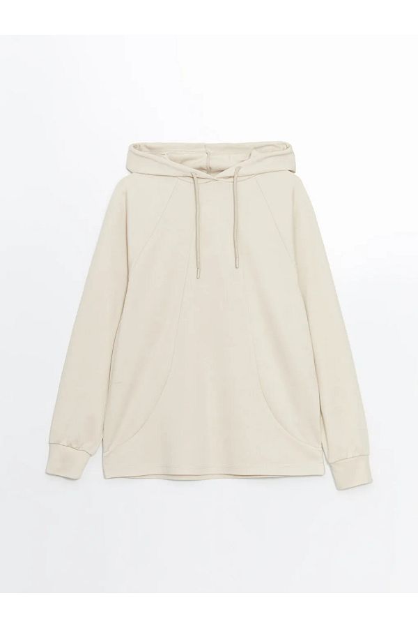 LC Waikiki-Γυναικεία κουκούλα LCW Modest Beige Plain Oversize 1