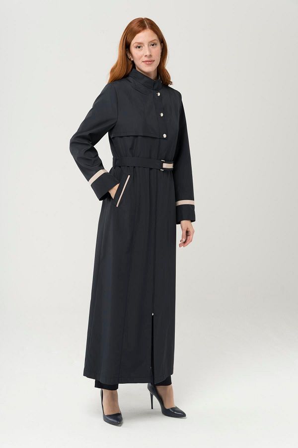 Olcay-Garni Langer Trenchcoat mit detailliertem Reißverschluss, Marineblau 4291 1