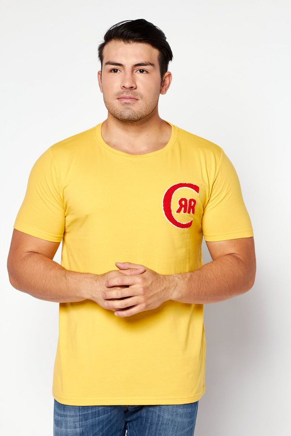 Cerruti 1881-Men Round Neck Short Sleeves Graphic Printed T-shirt, Yellow 1