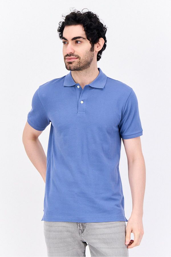 GAP-Men Regular Fit Short Sleeves Plain Polo Shirt, Dusty Blue 1