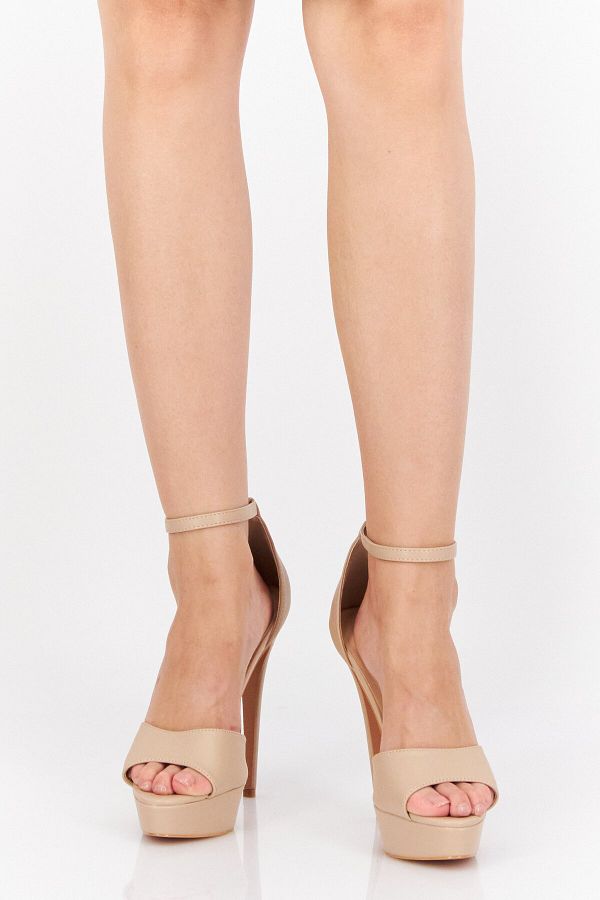 BOOHOO-Women Ankle Leather High Heel Sandals, Beige 1