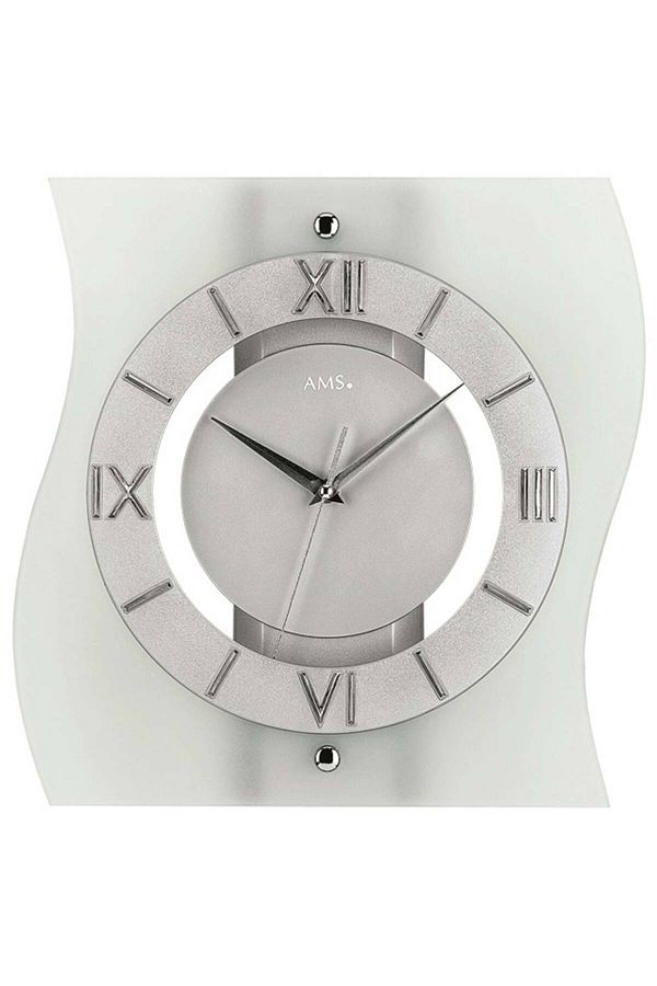 AMS-Ceas de perete 5909, cuarț, argintiu, analogic, modern 1