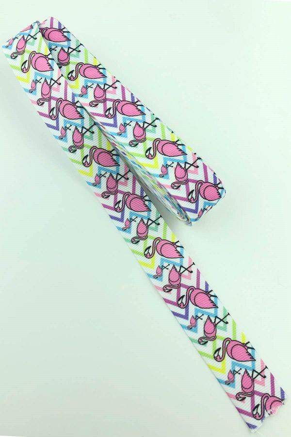 Hayalperest boncuk-Zigzag Flamingo Patterned Grosgrain Ribbon 10 Mt 1