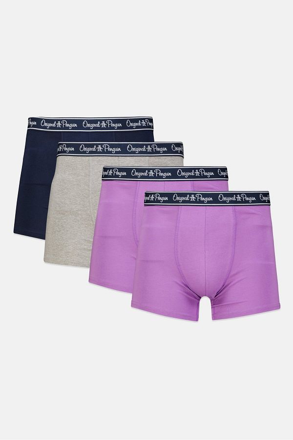 Original Penguin-بوكسر رجالي مكون من 3 قطع بشعار العلامة التجارية، أزرق داكن/رمادي/أرجواني 1